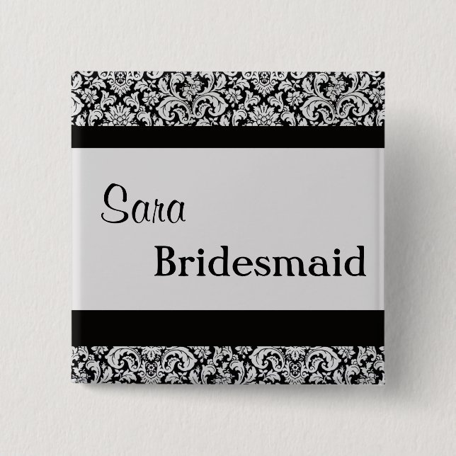 Black Floral Damask Wedding Bride women v3 15 Cm Square Badge (Front)