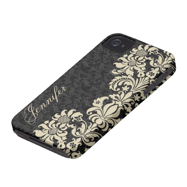 Black Floral Damasks With Light Beige Lace Case-Mate iPhone Case (Bottom)