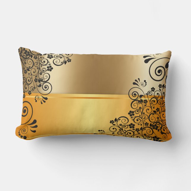 Black floral decor lumbar cushion (Front)