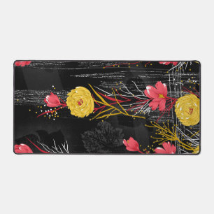 Black floral desk mat
