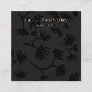 Black Floral Earring Jewellery Display Square Business Card