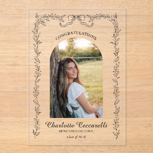 Black Floral Elegant Frame Photo Graduation Acrylic Invitations