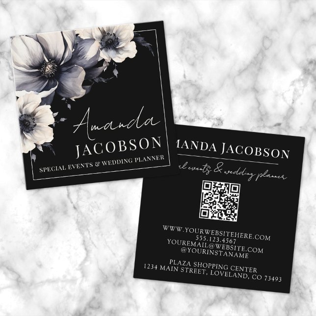 Black Floral Elegant Professional Square Business Card (Black Floral Elegant Professional Square Business Card)