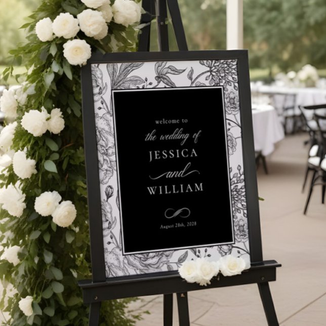 Black Floral Elegant Wedding Welcome Sign (Creator Uploaded)