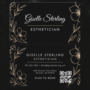 Black Floral Esthetician QR Code Business Card