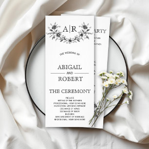 Black floral frame with monogram wedding program rack card