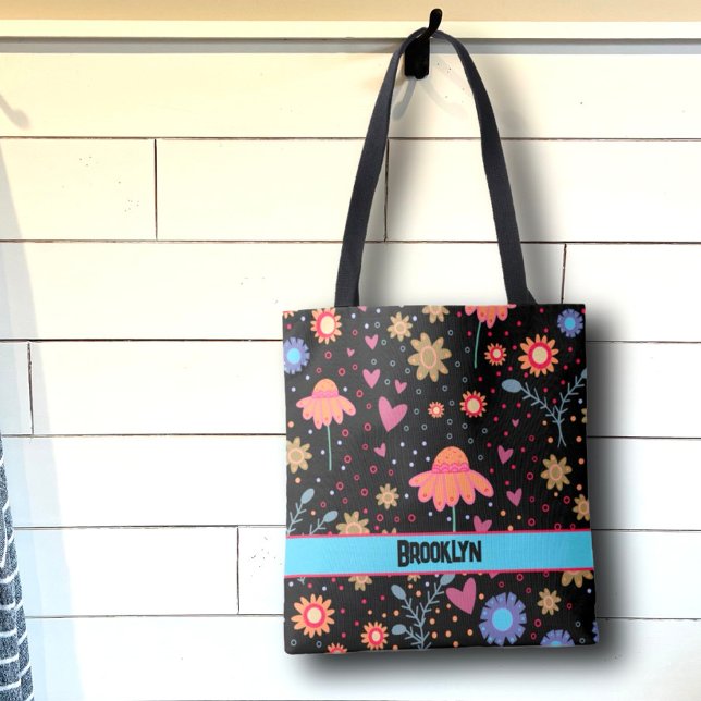 Black Floral Fun Boho Inspirivity Tote Bag (Creator Uploaded)