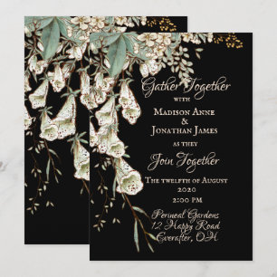 Black Floral Garland Script Elegant Wedding Invitation