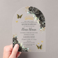 Black Floral Gold Butterflies Quinceanera 15 Arch