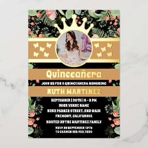 Black Floral Gold Butterfly Quinceanera Photo
