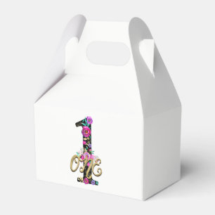 Black Floral Gold Glitter ONE 1 1st Birthday Party Favour Box