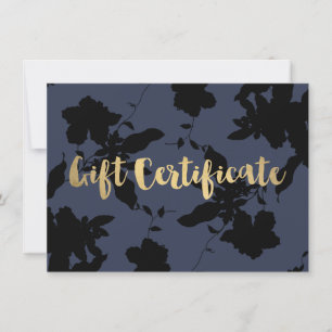 Black Floral Gold Text Blue Gift Certificate