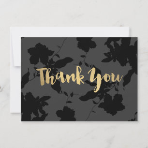 Black Floral Gold Text Thank You Card