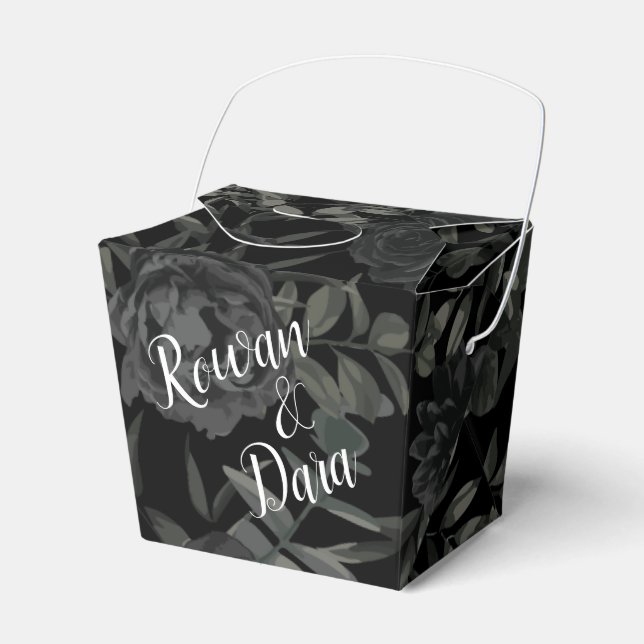Black Floral Gothic Wedding Favour Box (Front Side)