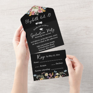 Black Floral Graduation Party All in One Invitation