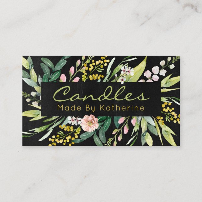 Black Floral Handmade Candle And Soy Wax Melt Business Card (Front)