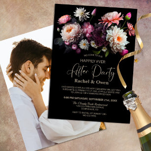 Black Floral Happily Ever After Wedding Reception Invitation