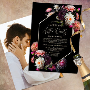 Black Floral Happily Ever After Wedding Reception Invitation