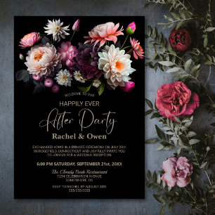 Black Floral Happily Ever After Wedding Reception Invitation