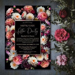 Black Floral Happily Ever After Wedding Reception Invitation
