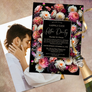 Black Floral Happily Ever After Wedding Reception Invitation