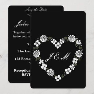 Black Floral Heart Wedding Invitation