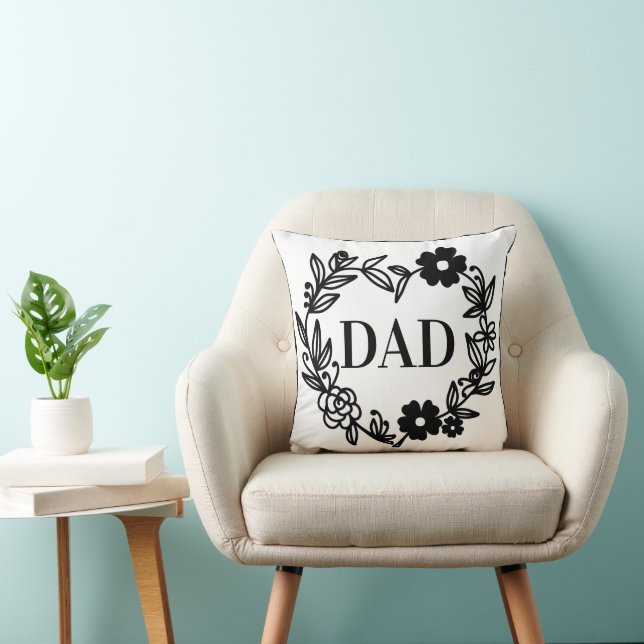 Black Floral Heart with DAD inside Cushion (Chair)