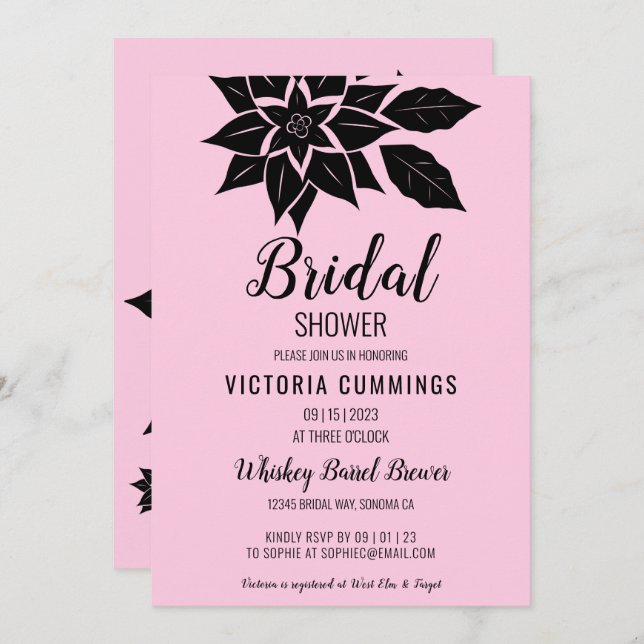 Black Floral Hibiscus Invitation (Front/Back)