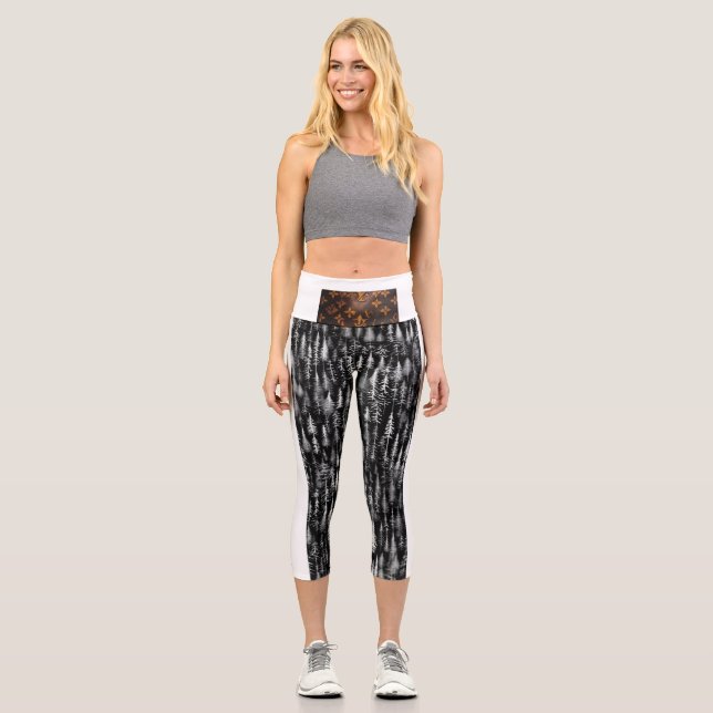 "Black Floral High- Waisted yoga capris" Capri Leggings (Front)