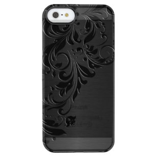 Black Floral Lace & Metallic Dark Grey Background Clear iPhone SE/5/5s Case