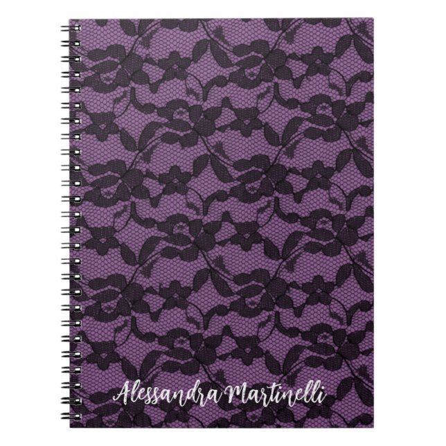 Black Floral Lace on Purple Notebook (Front)
