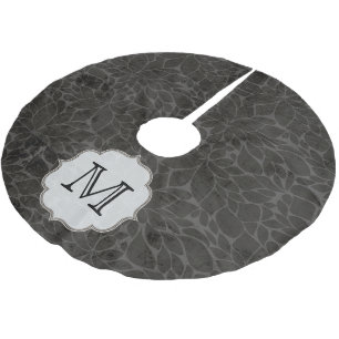 Black Floral Leaf Tree Monogram Initial Tree Skirt