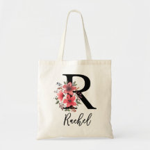 Black Floral Letter R Monogram with custom Name