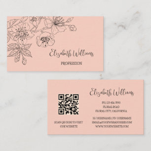Black Floral Line Art Botanical QR-Code Business Card