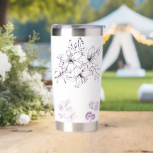 Black Floral Line Art Purple Tumbler