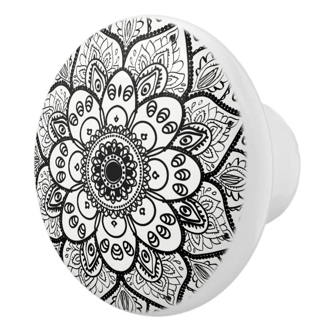 Black Floral Mandala Ceramic Knob (Right)
