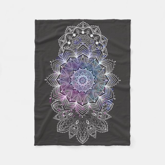 Black Floral Mandala Fleece Blanket (Front)