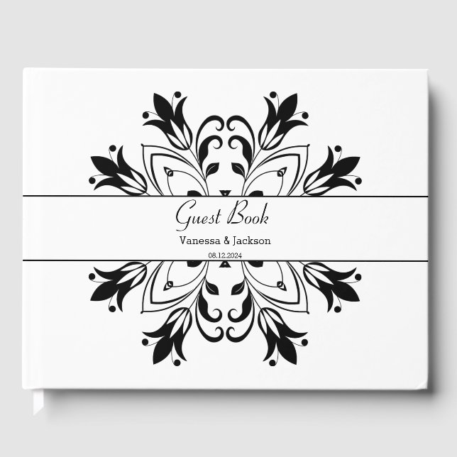 Black Floral Mandala Guest Book (Front)