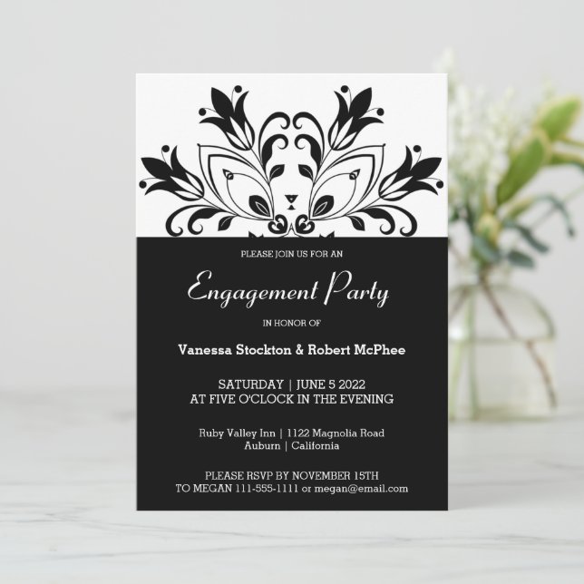 Black Floral Mandala Invitation (Standing Front)