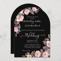 Black Floral Mauve Blush Pink Wedding Invitation
