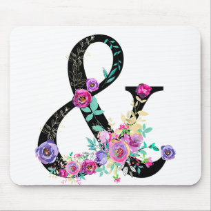 Black Floral Modern Ampersand Chic Rustic Country Mouse Pad