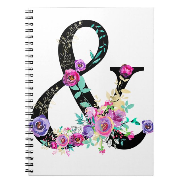 Black Floral Modern Ampersand Chic Rustic Country Spiral Notebook (Front)