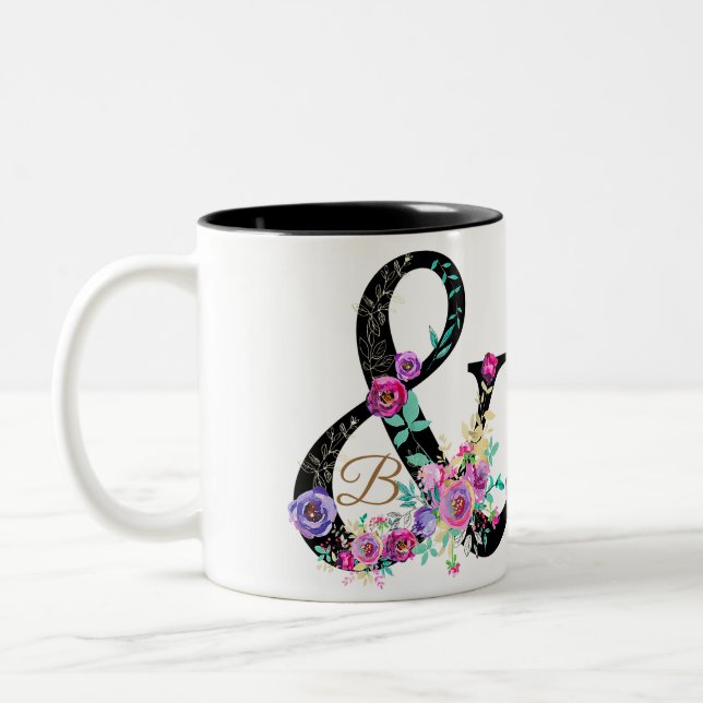 Black Floral Modern Ampersand Chic Rustic Country Two-Tone Coffee Mug (Left)