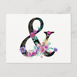 Black Floral Modern Ampersand Chic Save the Date Announcement Postcard