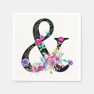 Black Floral Modern Ampersand Chic Spring Wedding Napkin