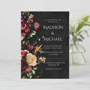 Black Floral Modern Wedding Invitation