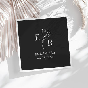 Black Floral Monogram Wedding Napkin