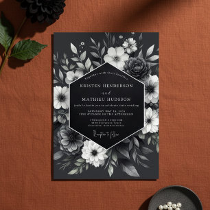 Black Floral Moody Romance Wedding Invitation