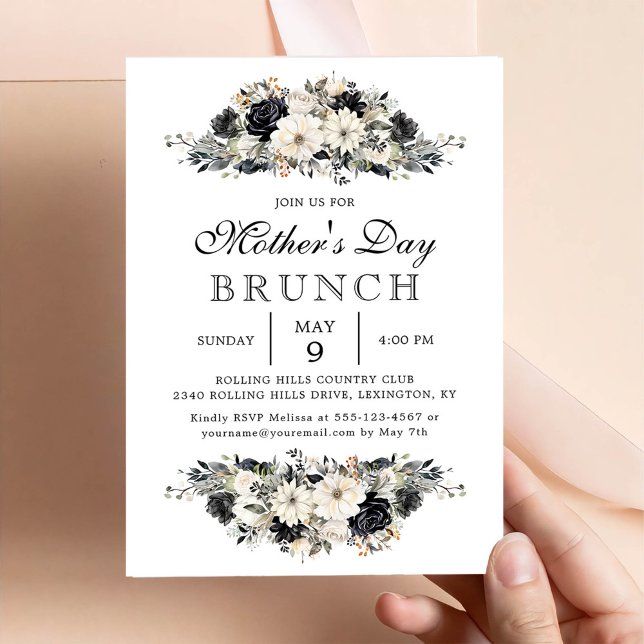 Black Floral Mother's Day Brunch Party Invitation (Creator Uploaded)