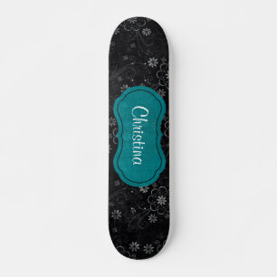 Black Floral Old School Skateboard